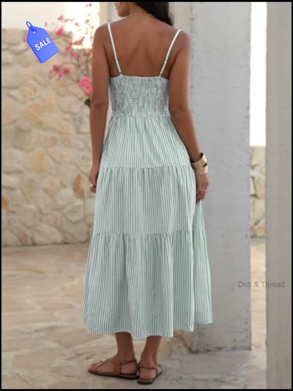 Sleeveless Halter Neck Midi Sundress with Pockets Adjustable Straps - Picture 5 of 7